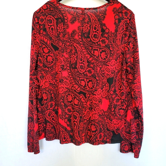 George Red & Black Lace V Neck Long Sleeved L Top Large 12-14 - Picture 2 of 3
